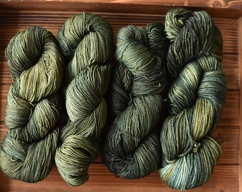 Fern Cliff: Dark Olive Green Yarn. Hand-dyed Wool Yarn. Tonal green yarn. Earthy Moss Green. Army green. Loden. Forest green. Semi-solid.
