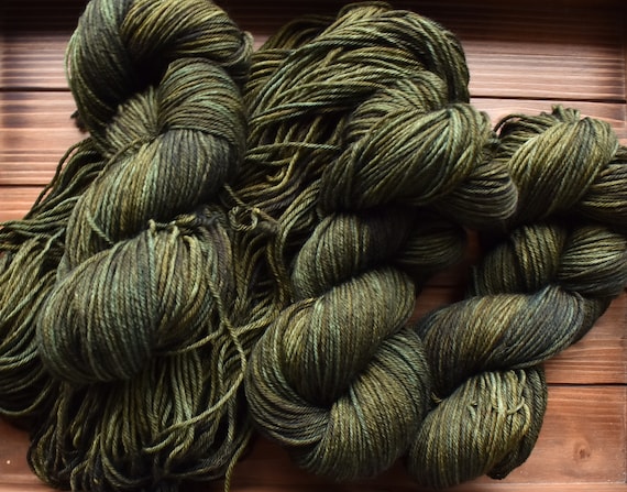 Fern Cliff: Dark Olive Green Yarn. Hand-dyed Wool Yarn