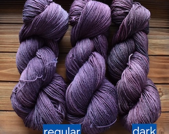 Mauve: Hand-dyed mauve purplish pink Yarn. Grey pink. Grayish purple. Tonal pink yarn. Semi-solid yarn. Lavender pink. Plum. Lilac. Rose.