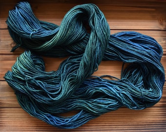 Peacock: Hand-dyed Superwash Merino Wool Fingering Sock Yarn. Tonal. Green. Blue. Teal yarn. Turquoise. Knitting. Semi-solid teal yarn.