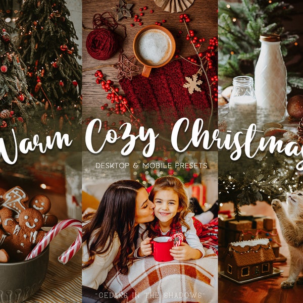Cozy Christmas Lightroom Mobile Presets. Warm Winter Holiday Desktop Presets. Festive Golden Xmas Photo Filter. Lightroom Presets Christmas.