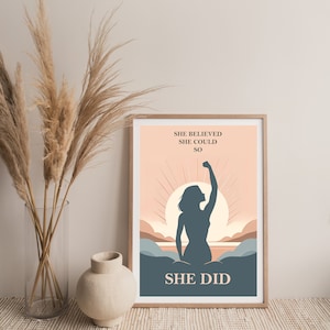 Empowering Women&#39;s Minimalist Poster - &#39;She Believed She Could&#39; Inspirational Digital Print