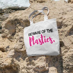Beware of the Plastics canvas market reusable shopping bag gift for her