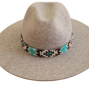 Western Seed Beaded Hat Band Fit Cowboy Hatband Turquoise Brown Hat Band ( Only Hatband)