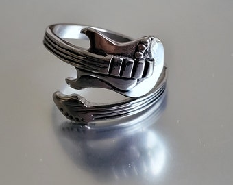 Stainless Steel Guitar Spoon Ring - Musician Adjustable Boho Band