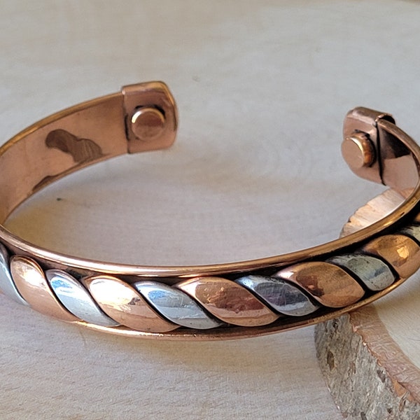 Copper Magnetic Bracelet Arthritis Pain Energy Therapy Cuff Two Tone Twist