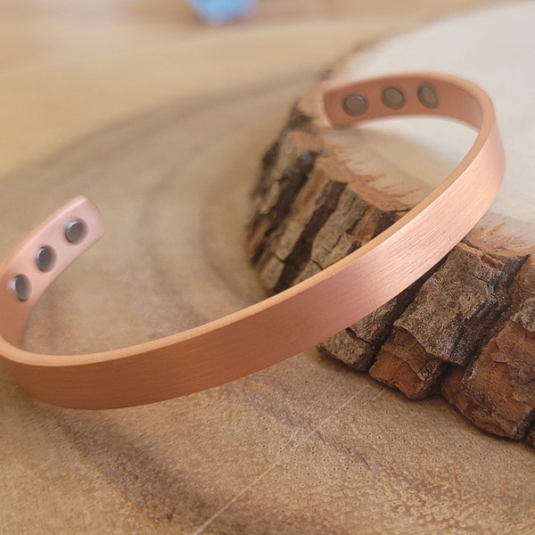 Pure Copper Engravable Magnetic Bracelet Solid Copper Arthritis Pain Therapy Energy 8mm 6 Magnets Cuff Bangle