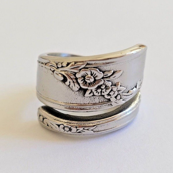 Stainless Steel Spoon Ring Flowers - Antique Silver Finish 18mm Spoon Ring