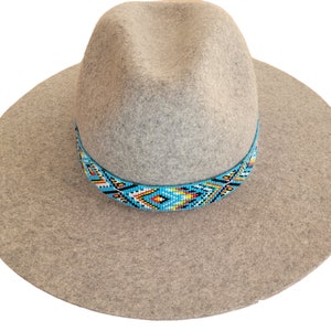 Western Seed Beaded Hat Band Fit Cowboy Hatband Light Blue Hat Band ( Only Hatband)