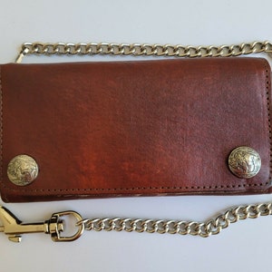 Rustic Genuine Leather Biker 7" Wallet W/ Chain & Buffalo Snap Tracker Wallet