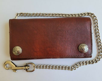 Rustic Genuine Leather Biker 7" Wallet W/ Chain & Buffalo Snap Tracker Wallet