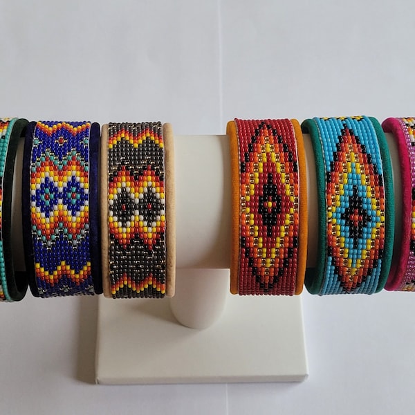 Native American Style Seed Beaded Adjustable Multi-Color Bracelet Cuff