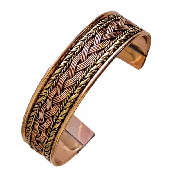 Solid Copper Two Tone Cuffed Health Bracelet - Pure Copper Cuff Bracelet