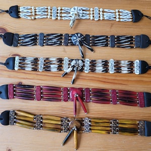 Buffalo Bone Choker Necklace - 4 Line Leather Tribal Native American Style Hat Band