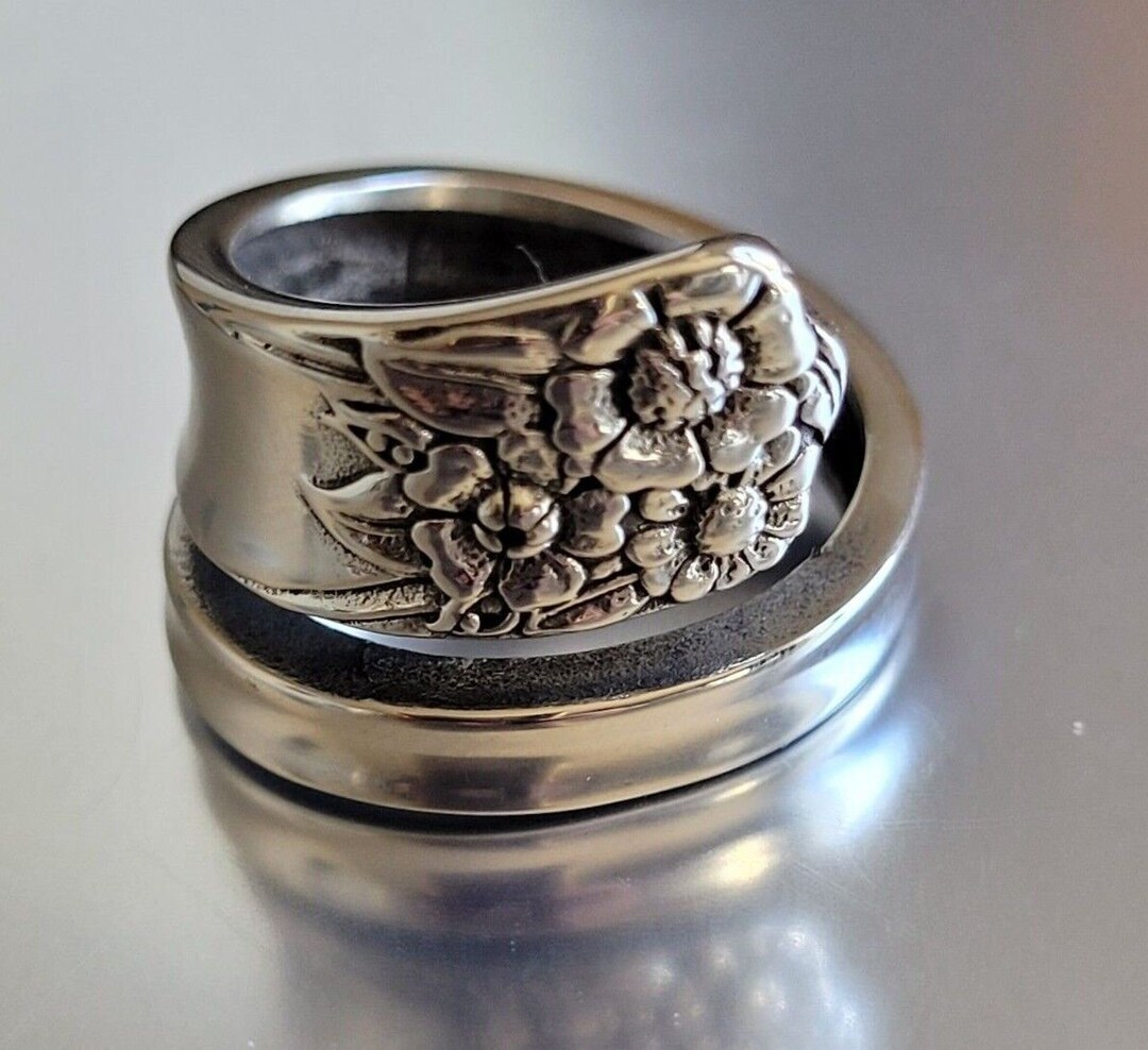Stainless Steel Spoon Ring Sunflower Antique Silver Finish 18mm Spoon Ring Etsy