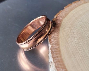 Solid Copper Fluted Edge 6mm Band Ring - Arthritis Pain Therapy Pure Copper Ring