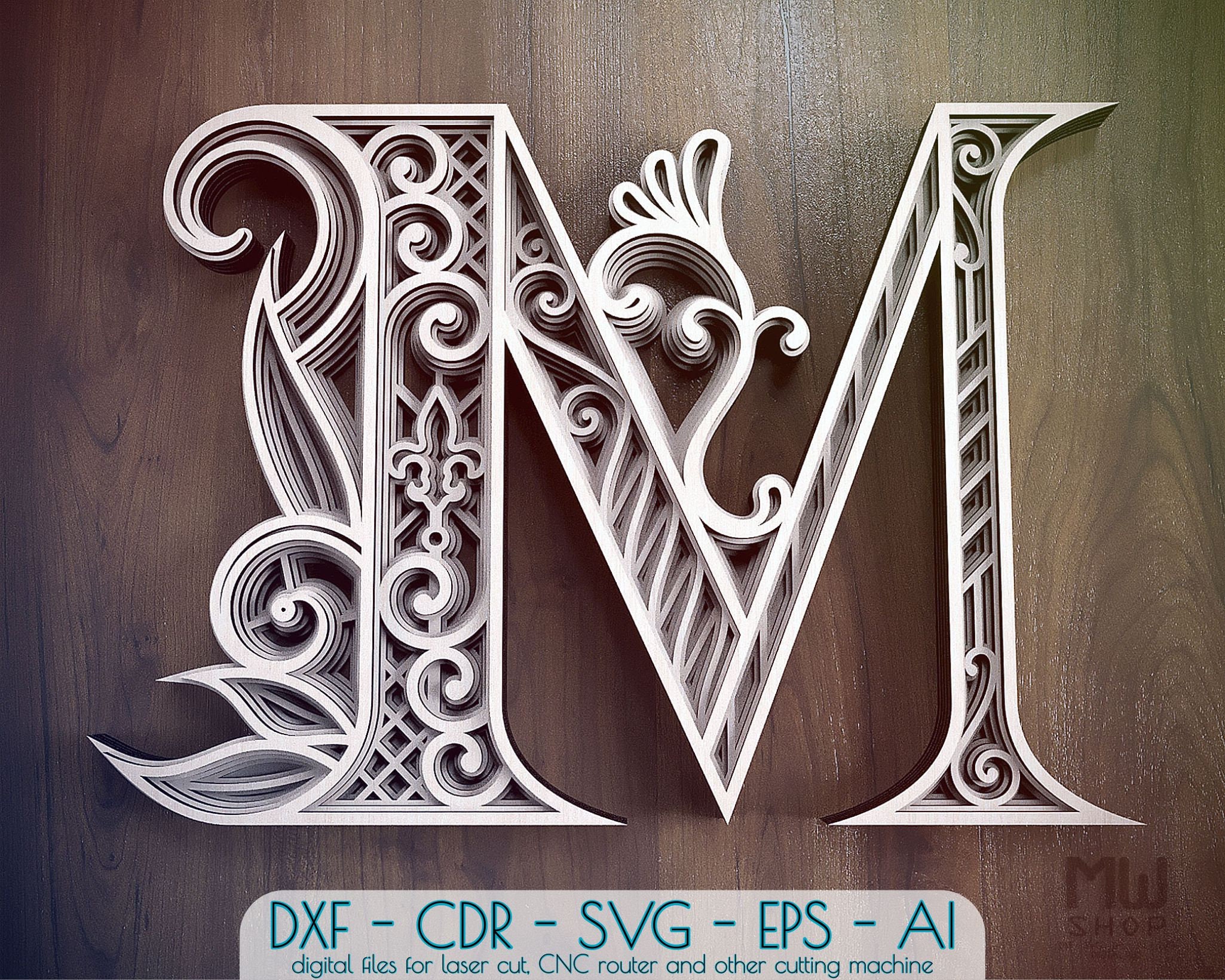 Download Layered Letter M Dxf Alphabet Letter M Wall Art Multilayer Etsy