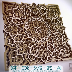 Download Multilayer Model 57ce Mandala Dxf Laser Cut Abstract Wall Art Mandala Square Pattern For Draw Or Cut With Cnc Router Dxf Cdr Pdf Svg 9 Art Collectibles Drawing Illustration Kromasol Com