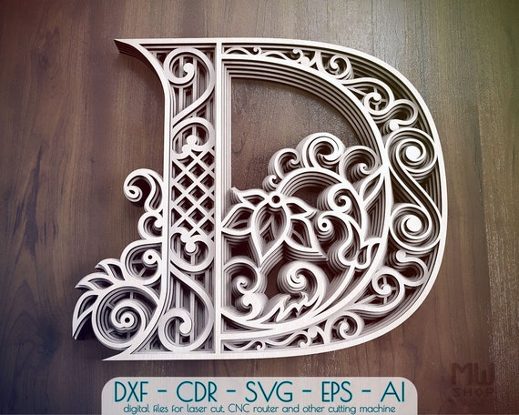 Download Layered Letter D Dxf Alphabet Letter D Wall Art Multilayer Etsy
