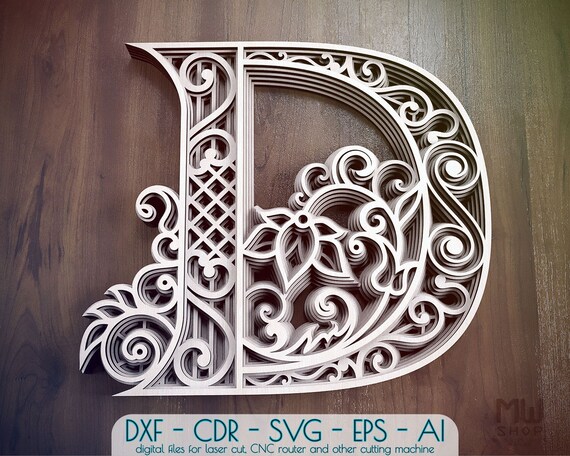 Download Layered Letter D Dxf Alphabet Letter D Wall Art Multilayer Etsy