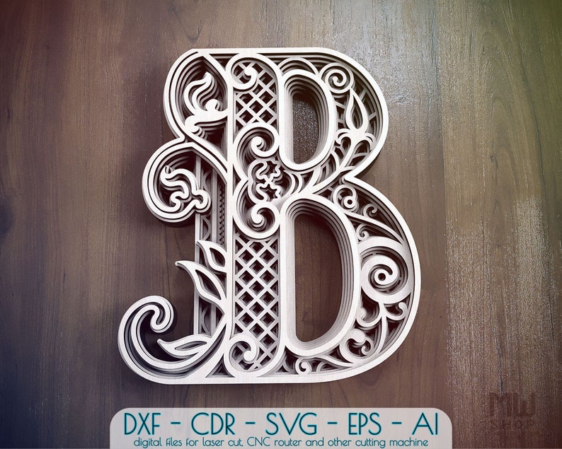 Layered Letter B DXF Alphabet Letter B Wall Art Multilayer Etsy