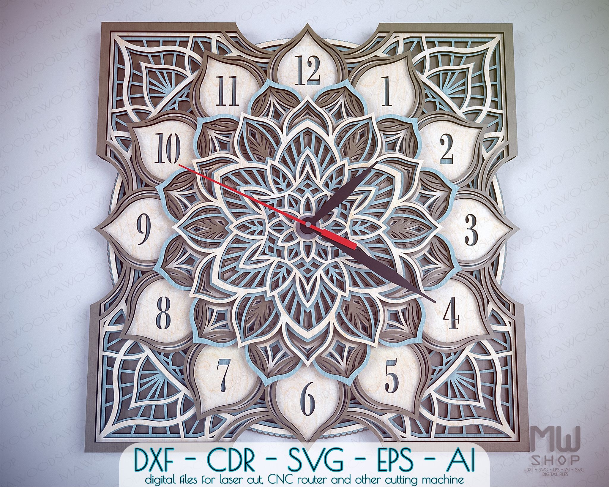 Download C16 Laser Cut Wall Clock Dxf Mandala Clock Dxf File For Etsy