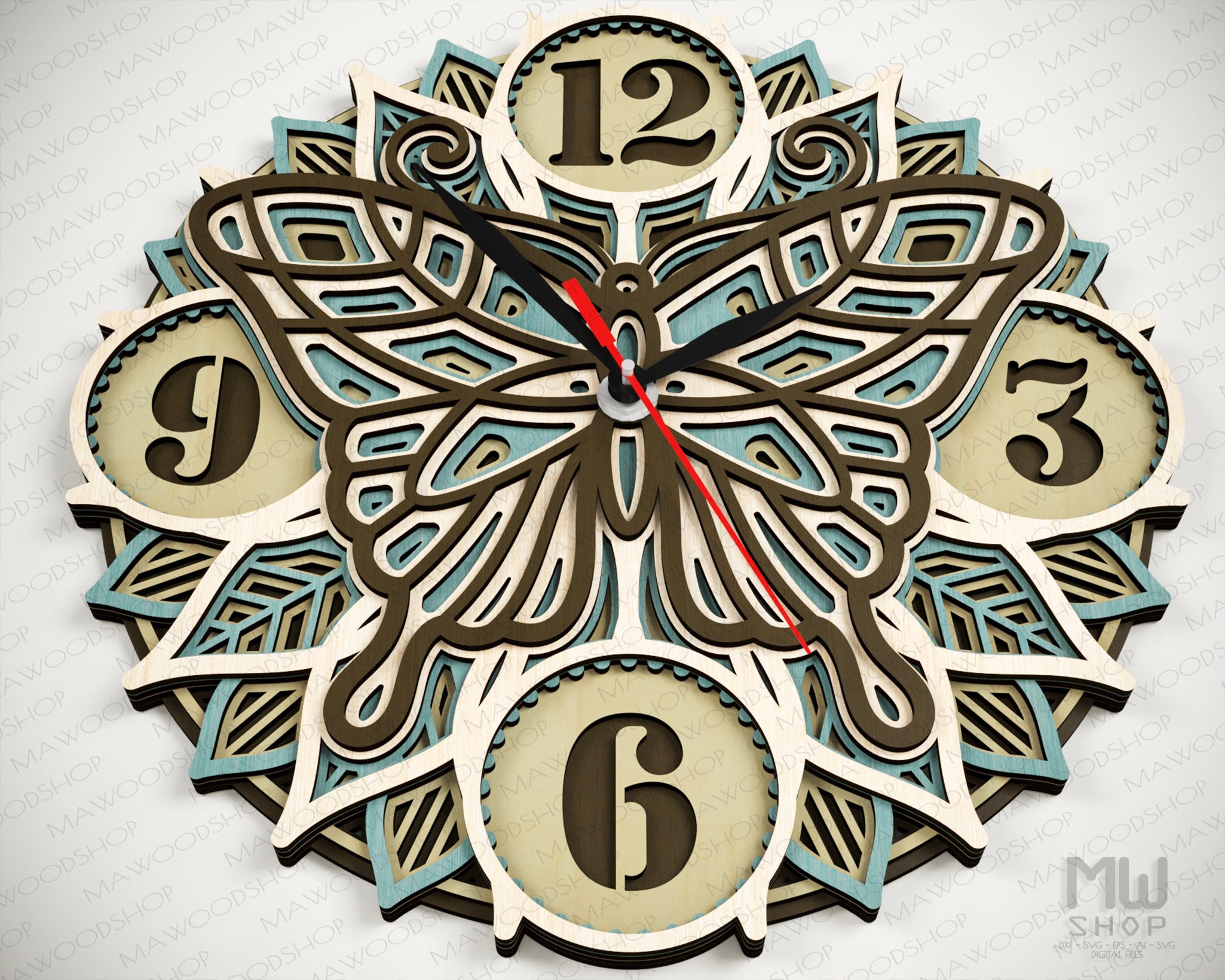 3D SVG Butterfly Clock Layered Butterfly Clock SVG Butterfly Etsy