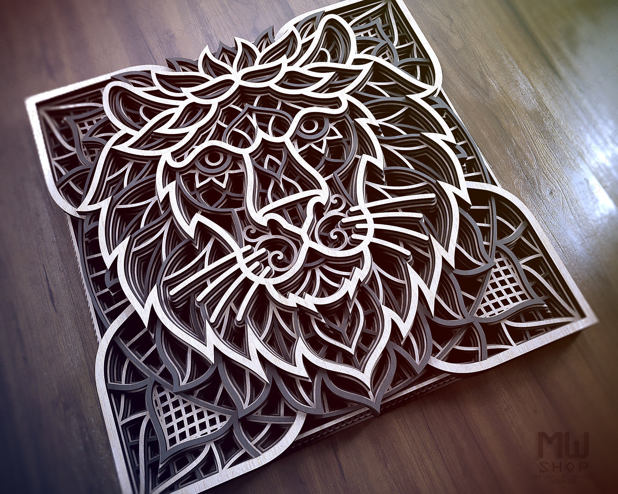 Download A02 Lion Mandala DXF for Laser Cut Layered Lion Laser Cut | Etsy