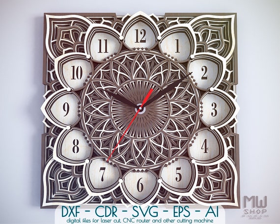 Download C10 Laser Cut Wall Clock Dxf Mandala Clock Dxf File For Etsy