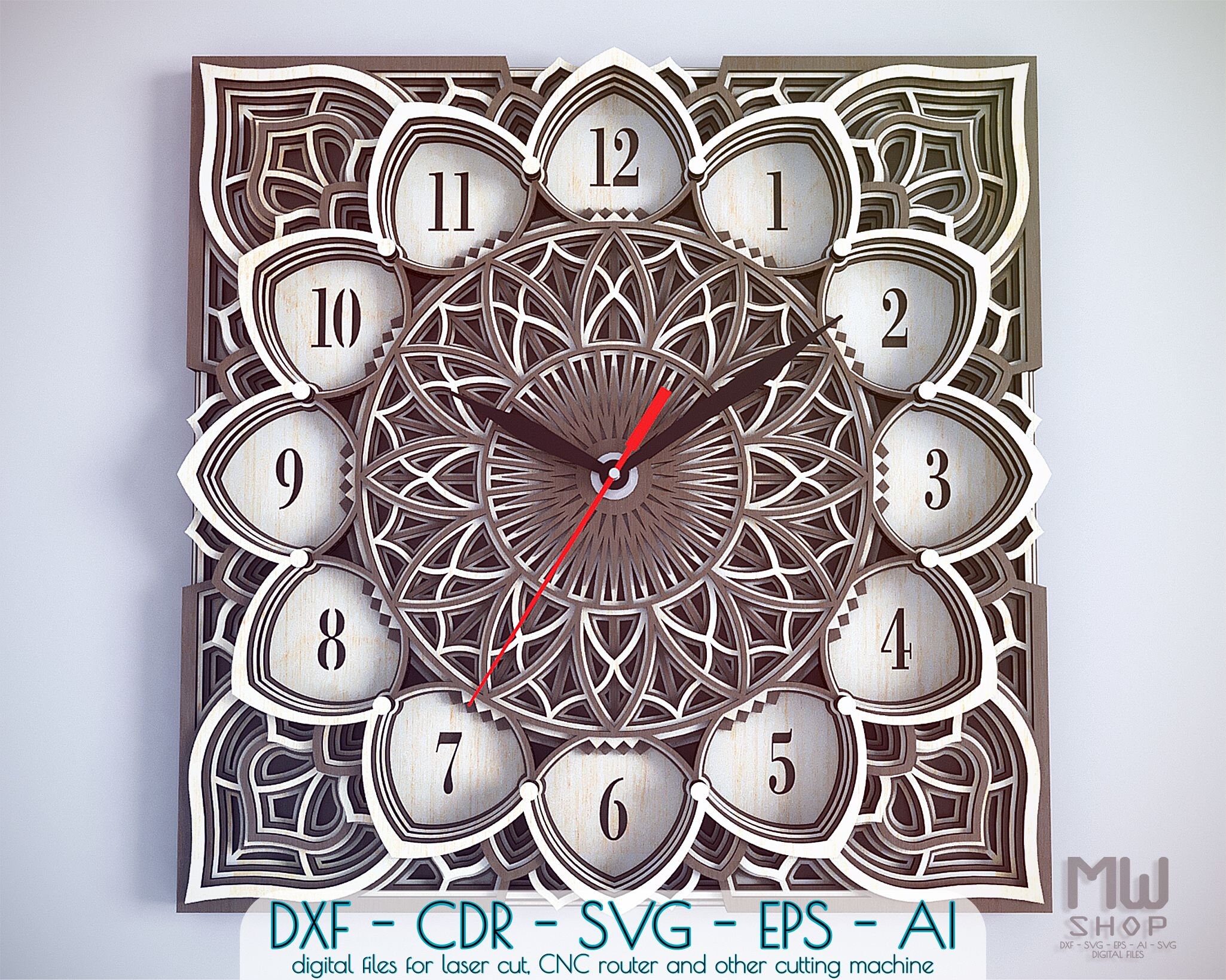 Download C10 Laser Cut Wall Clock Dxf Mandala Clock Dxf File For Etsy