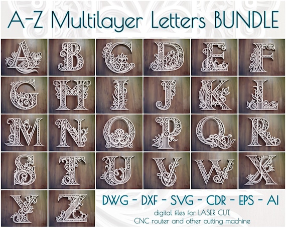 A Z Alphabet Letters Layered Letters Svg Laser Cut Etsy