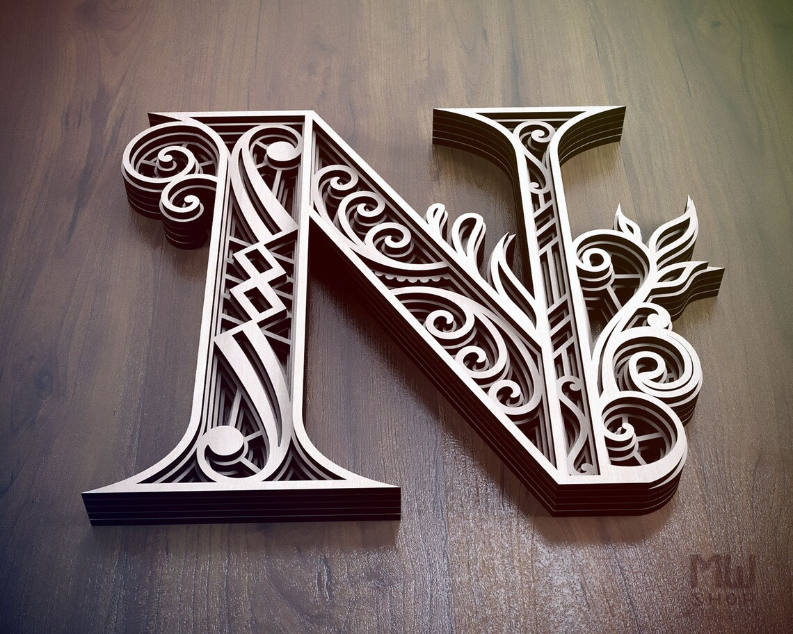 Layered Letter N DXF Alphabet Letter N Wall Art Multilayer Etsy