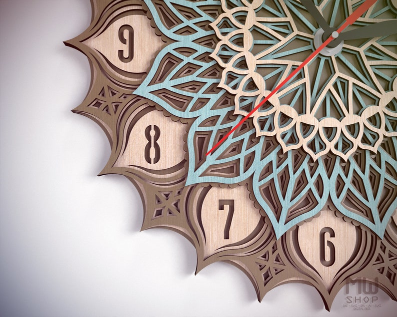 Download Laser Cut Template For Clock Macking Laser Cut Mandala Clock Dxf Wall Clock Dxf File For Laser Cut And Cnc Router Machine Wall Clock Svg Craft Supplies Tools Carving Whittling