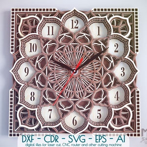 Download C32 Laser Cut Wall Clock Dxf Mandala Clock Dxf File For Etsy