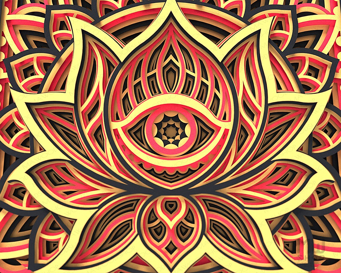 3D Lotus with Evil Eye SVG 3D Lotus Mandala Lotus Flower Etsy