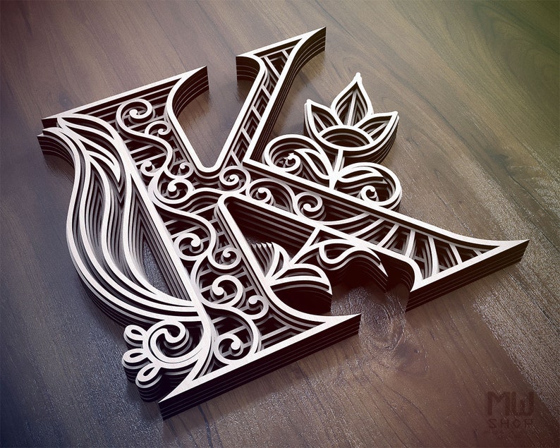 Wall Art Multilayer Letter Dxf Alphabet Letter K Laser Cut Mandala Letter Layered Letters Svg Layered Letter K Alphabet Svg For Cricut Woodworking Carpentry Craft Supplies Tools Vadel Com
