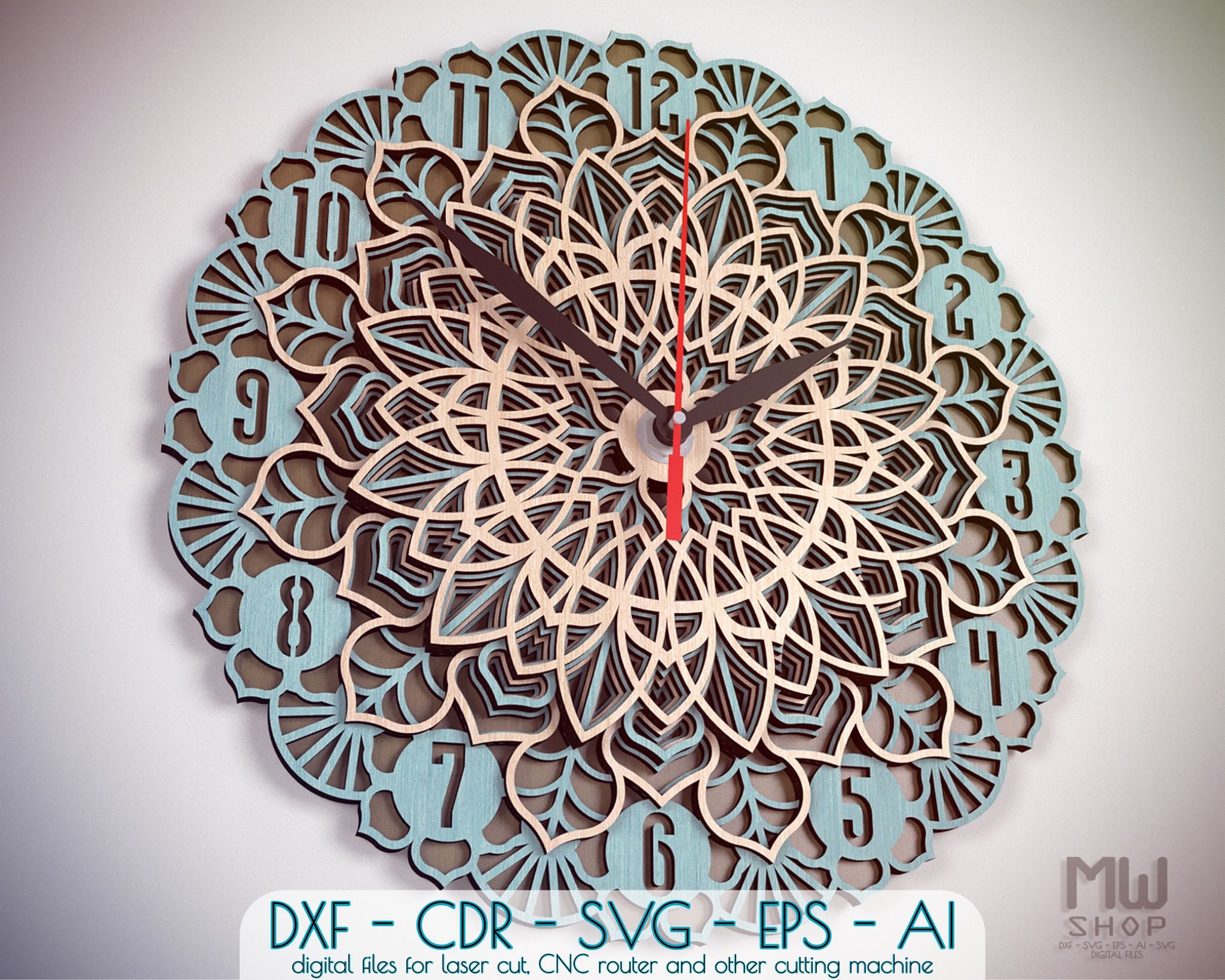 Download C22 Wall Clock Dxf File For Laser Cut And Cnc Router Laser Etsy