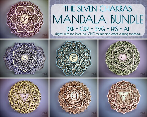 Download The 7 Chakras Mandala Bundle Mandala Dxf Files Chakras Etsy