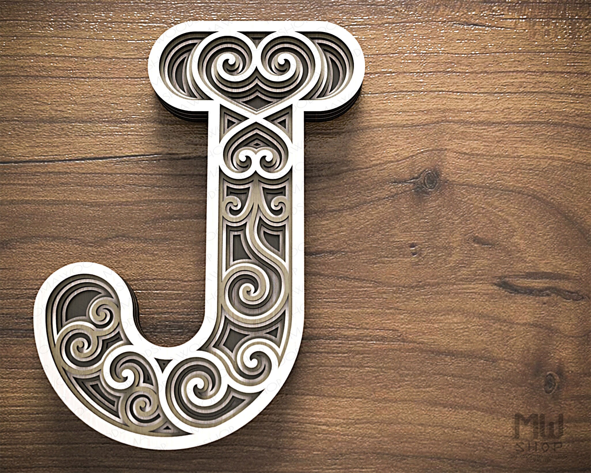Layered Letter J 3D Letter J svg 3d layered mandala SVG Etsy