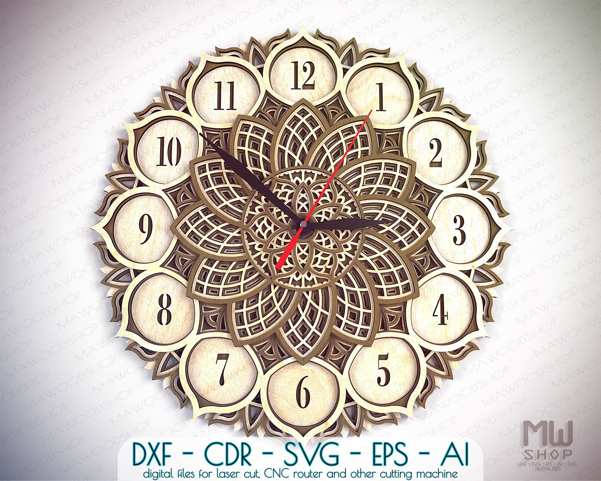 Download C38 Wall Clock Dxf File For Laser Cut And Cnc Router Laser Etsy