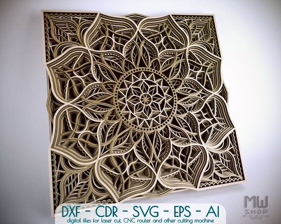 Download 9 Mandala Dxf Laser Cut Abstract Wall Art Mandala Square Pattern For Draw Or Cut With Cnc Router Dxf Cdr Pdf Svg Model 02ec Multilayer Art Collectibles Digital Tripod Ee