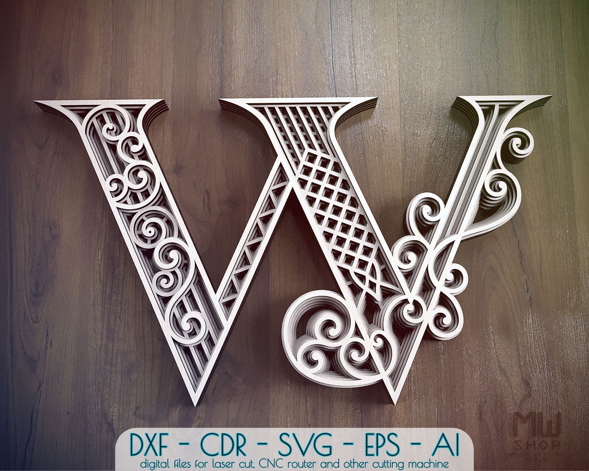 Mehrschichtiger Buchstabe W DXF Alphabet Buchstabe W | Etsy