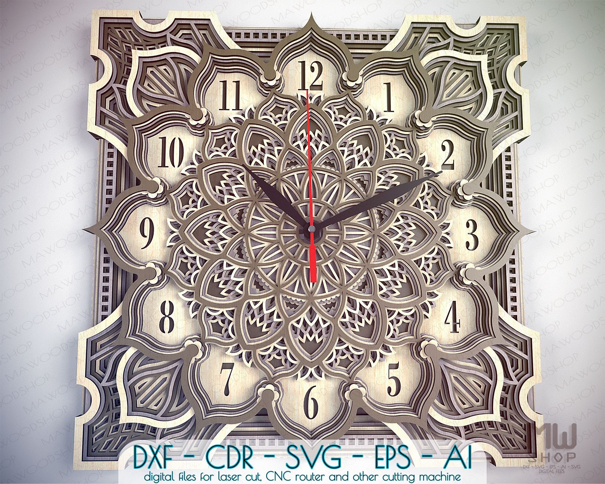 Download C36 Wall Clock Dxf File For Laser Cut And Cnc Router Laser Etsy