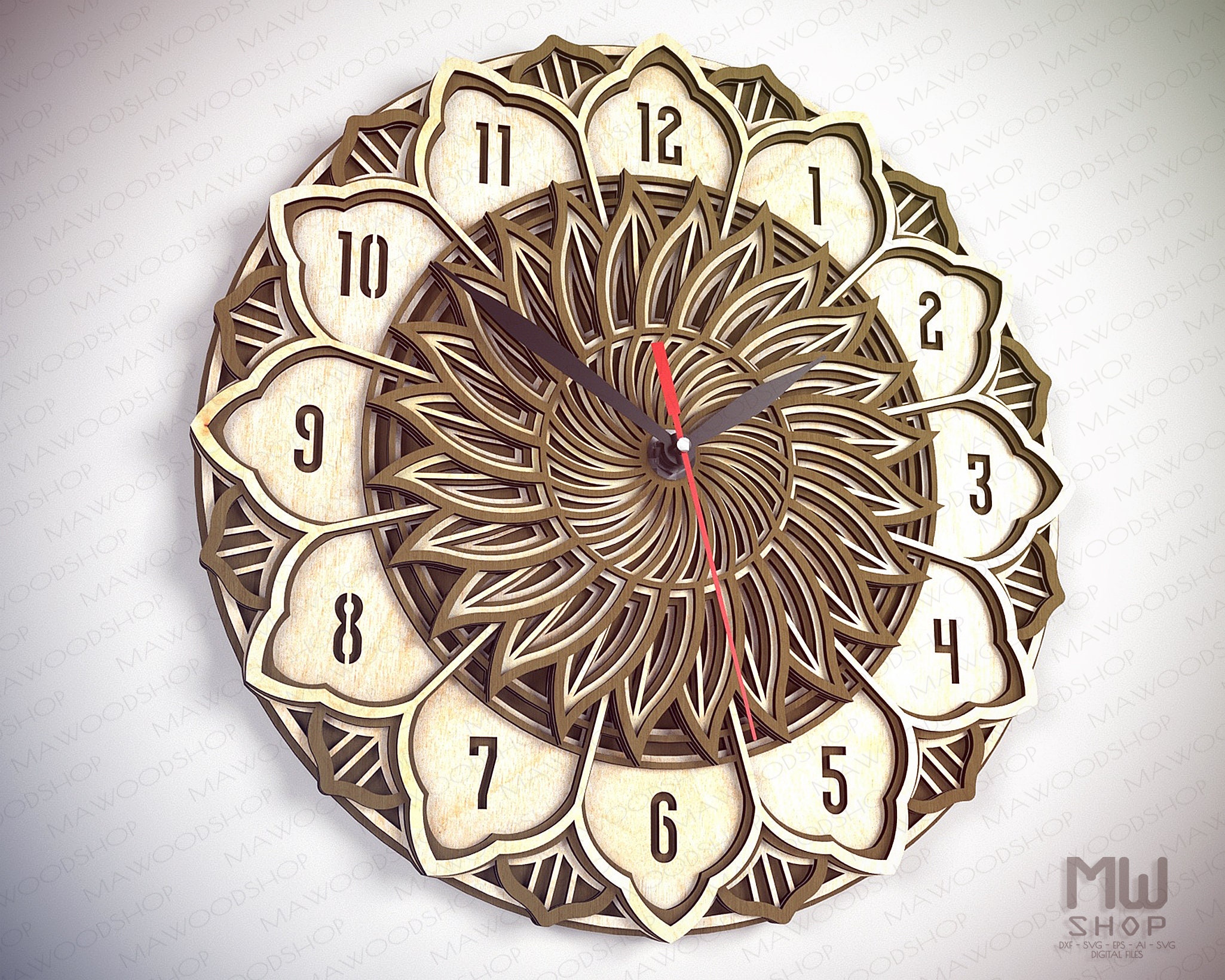 C39 Laser Cut Wall Clock Dxf Mandala Clock DXF file for Etsy