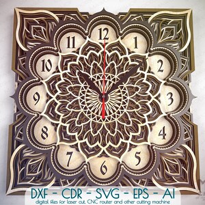Download Layered Wall Clock Svg Laser Cut File Mandala 3d Clock Svg Etsy