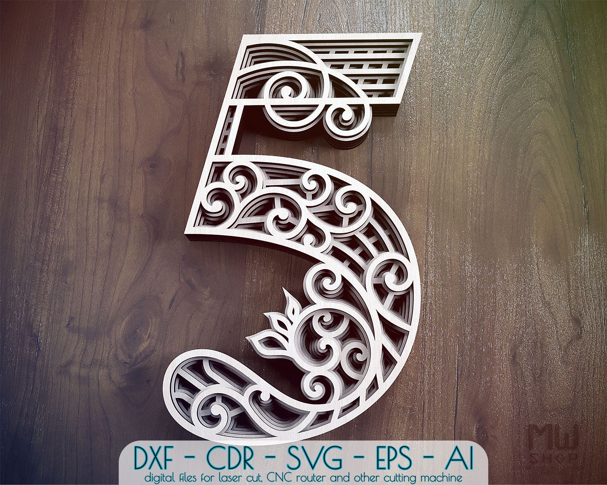 Download Layered Number 5 Dxf Multilayer Number 5 Multilayer Number Etsy