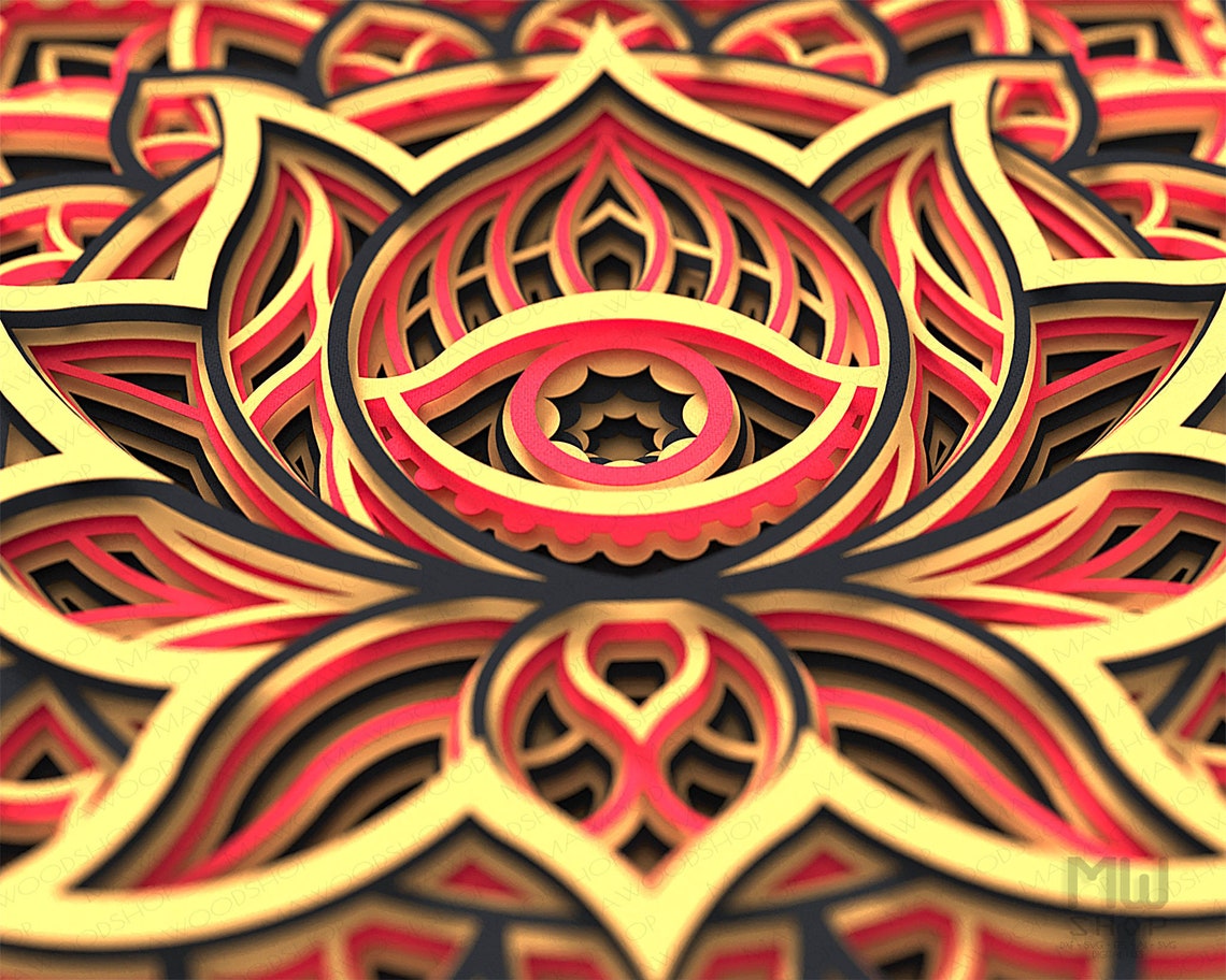3D Lotus with Evil Eye SVG 3D Lotus Mandala Lotus Flower Etsy