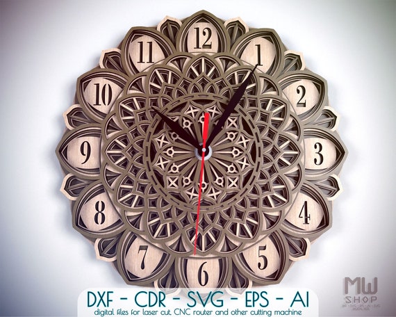 Download C27 Laser Cut Wall Clock Dxf Mandala Clock Dxf File For Etsy