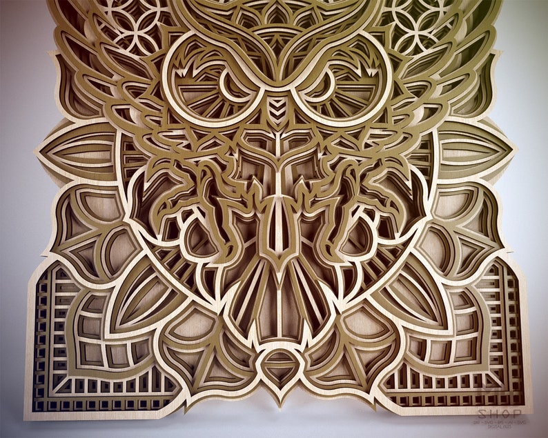 Download Laser Cut File Layered Owl Owl Mandala Svg File Mandala Dxf File For Laser Laser Cut