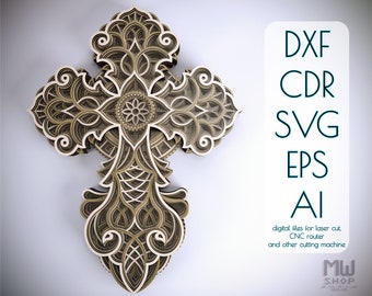 Cr07 - Layered Cross, DXF Cross, Cricut Cross Svg, Laser Cut Multilayer Cross, Cross SVG for cricut, Religious Cross, Christian Cross SVG